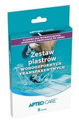 Zestaw plastrów wodoodpornych transparentnych, Apteo Care, 8 sztuk