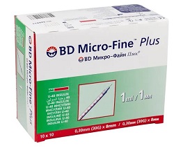 BD Micro-Fine Plus, strzykawka insulinowa, 1 ml, U-40, z igłą 30G, 0,3 x 8 mm, 100 sztuk *