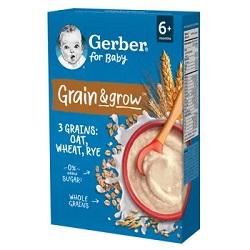 GERBER Grain & grow kaszka owsiano-pszenno-żytnia mleczna po 6 miesiącu,  200 g